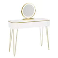 Coiffeuse Aurée Blanche et Dorée avec Miroir LED Rond