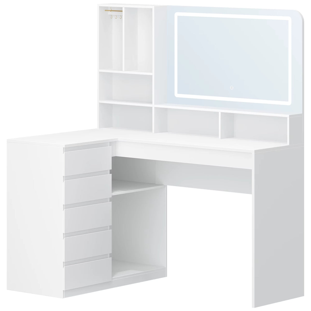 Coiffeuse d'Angle Romy en L avec Grand Miroir LED