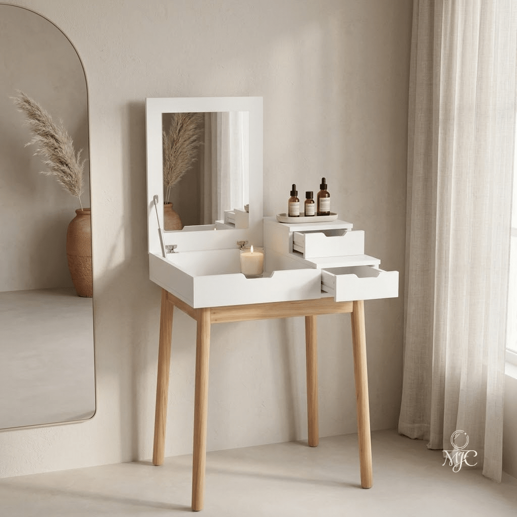 Bureau-Coiffeuse Iris 2-en-1 avec Miroir Inclinable - majoliecoiffeuse