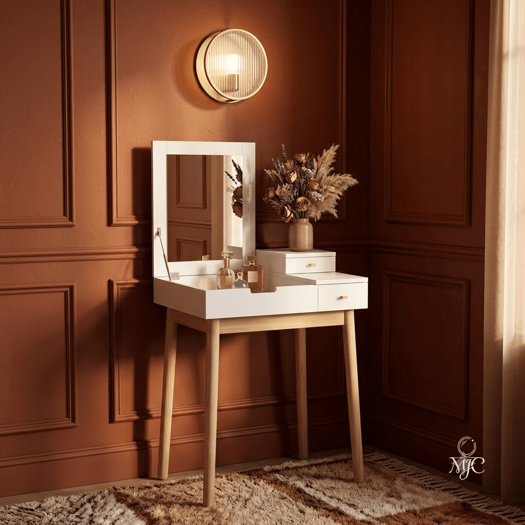 Bureau-Coiffeuse Iris 2-en-1 avec Miroir Inclinable - majoliecoiffeuse
