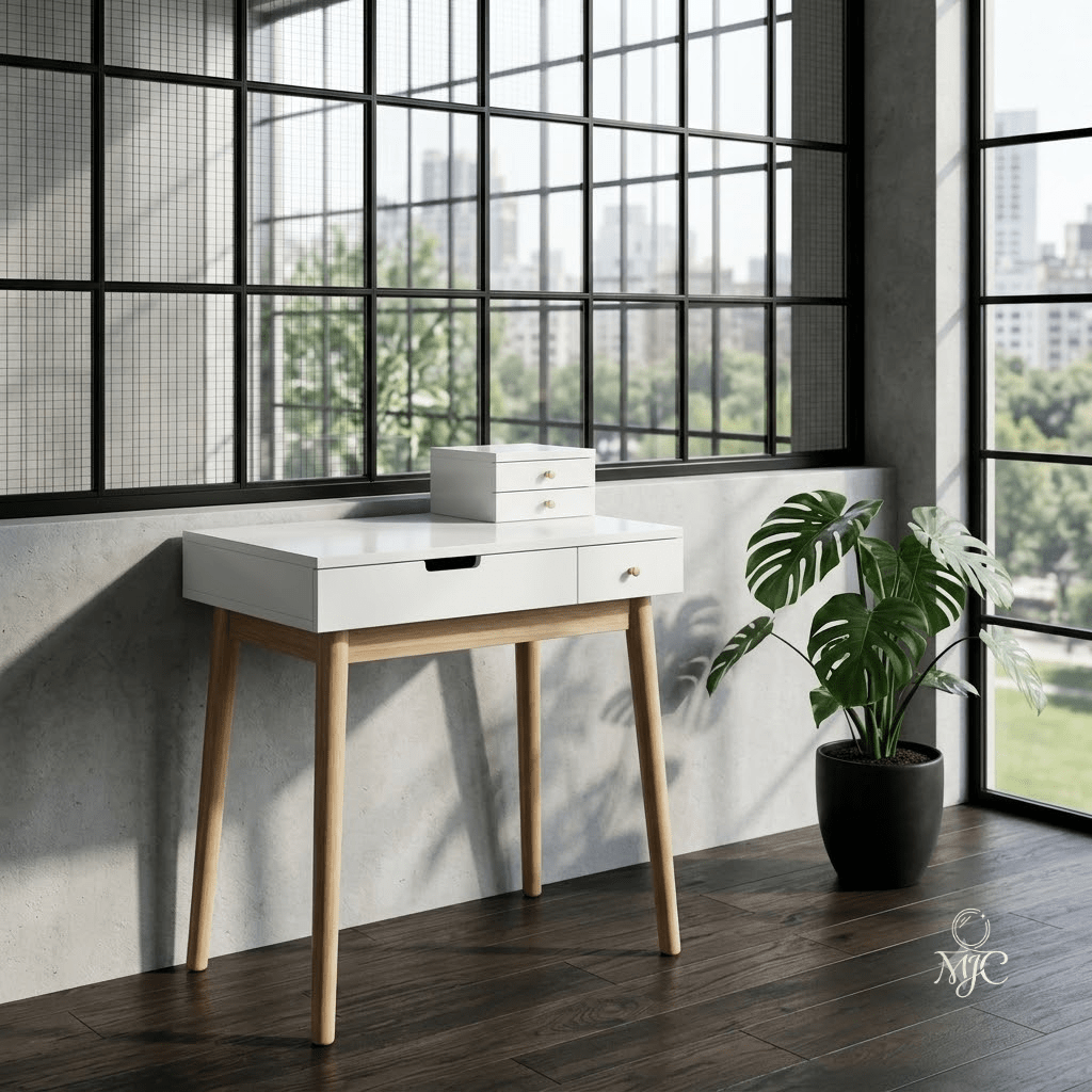Bureau-Coiffeuse Iris 2-en-1 avec Miroir Inclinable - majoliecoiffeuse