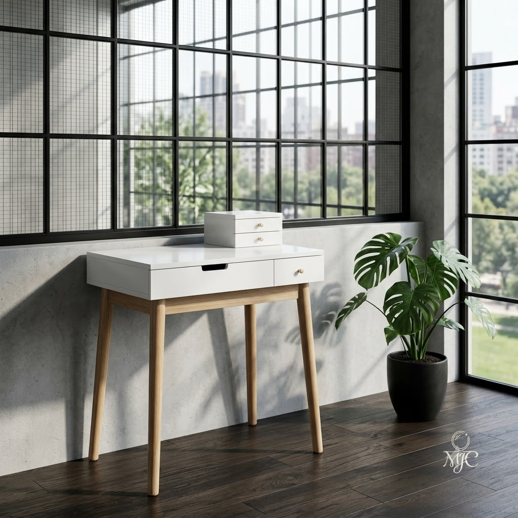 Bureau-Coiffeuse Iris 2-en-1 avec Miroir Inclinable
