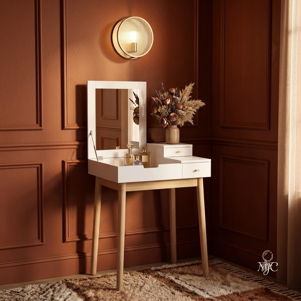 Bureau-Coiffeuse Iris 2-en-1 avec Miroir Inclinable