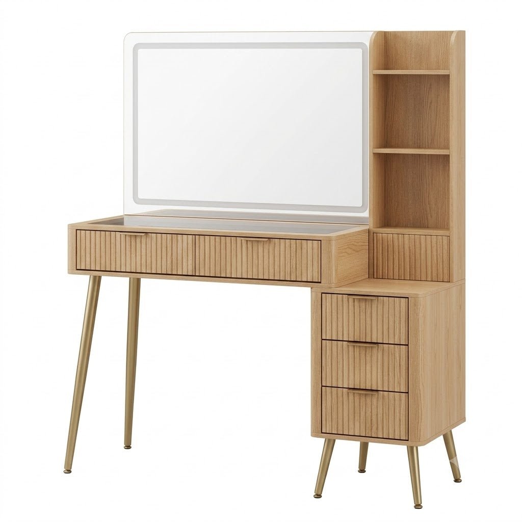 Coiffeuse Ambre avec Miroir LED et Rangement Complet - majoliecoiffeuse