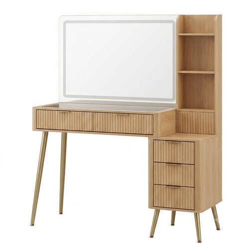 Coiffeuse Ambre avec Miroir LED et Rangement Complet - majoliecoiffeuse