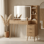 Coiffeuse Ambre avec Miroir LED et Rangement Complet - majoliecoiffeuse