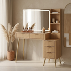 Coiffeuse Ambre avec Miroir LED et Rangement Complet