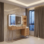 Coiffeuse Ambre avec Miroir LED et Rangement Complet