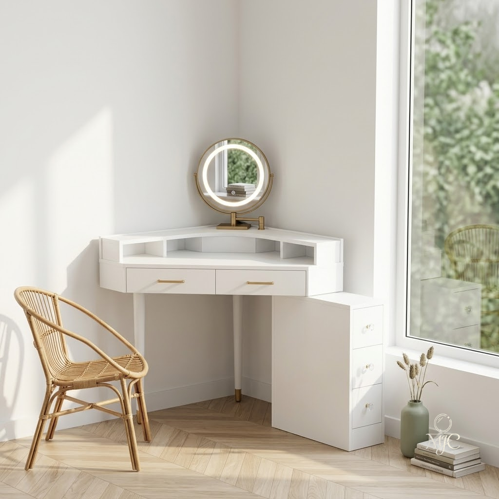 Coiffeuse d'Angle Capucine avec Miroir LED Rotatif