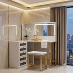 Coiffeuse d'Angle Margaux avec Miroir LED et Tabouret