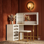 Coiffeuse d'Angle Margaux avec Miroir LED et Tabouret