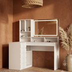 Coiffeuse d'Angle Romy en L avec Grand Miroir LED