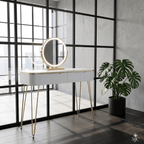 Coiffeuse Aurée Blanche et Dorée avec Miroir LED Rond - majoliecoiffeuse