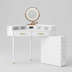 Coiffeuse d'Angle Capucine avec Miroir LED Rotatif - majoliecoiffeuse