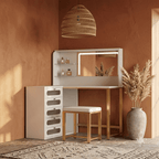 Coiffeuse d'Angle Margaux avec Miroir LED et Tabouret - majoliecoiffeuse