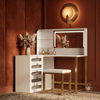 Coiffeuse d'Angle Margaux avec Miroir LED et Tabouret - majoliecoiffeuse