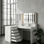 Coiffeuse d'Angle Romy en L avec Grand Miroir LED - majoliecoiffeuse