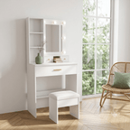 Coiffeuse Ivoire Blanche avec Miroir LED et Tabouret - majoliecoiffeuse