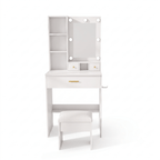 Coiffeuse Ivoire Blanche avec Miroir LED et Tabouret - majoliecoiffeuse