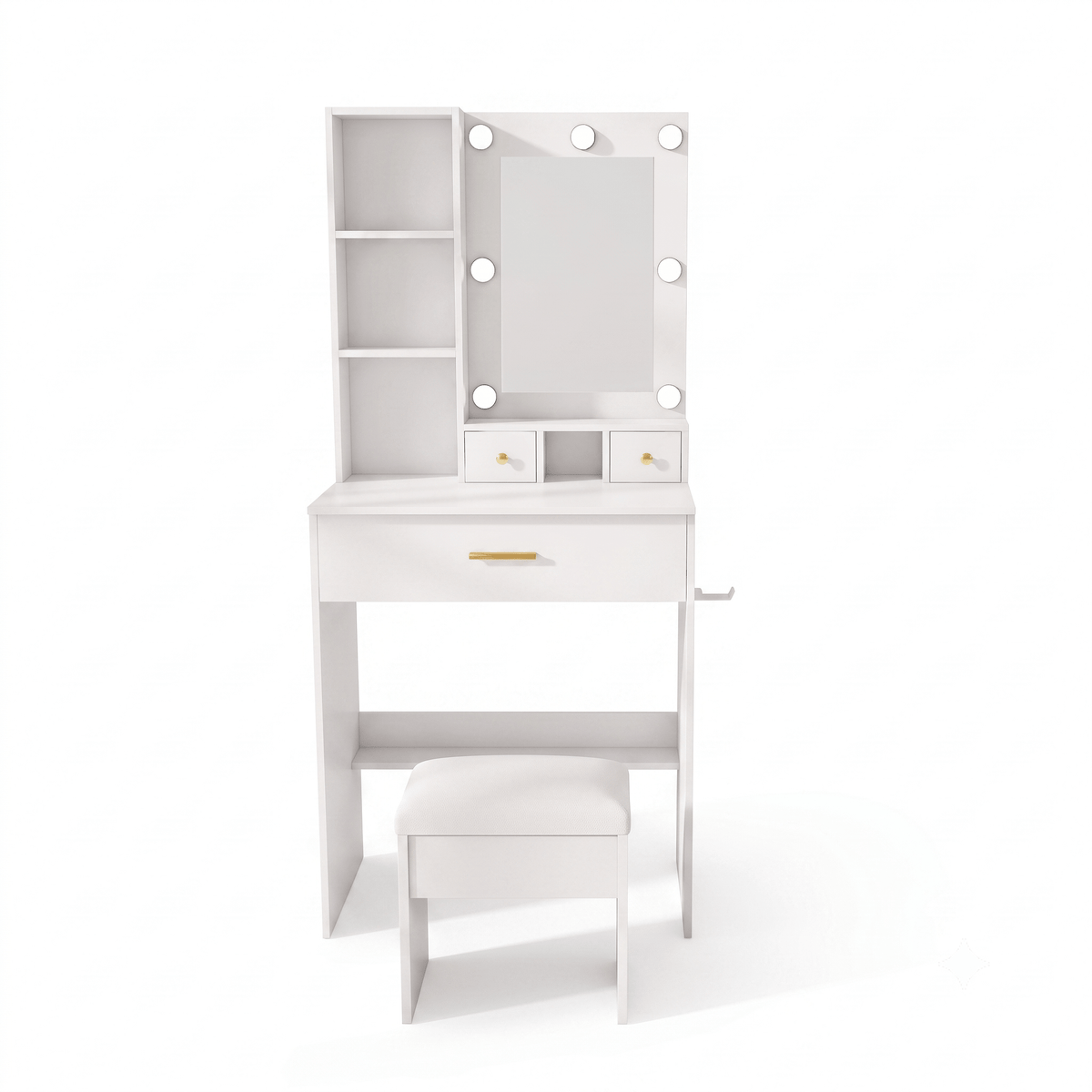 Coiffeuse Ivoire Blanche avec Miroir LED et Tabouret - majoliecoiffeuse