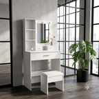 Coiffeuse Ivoire Blanche avec Miroir LED et Tabouret