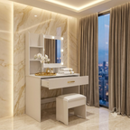 Coiffeuse Ivoire Blanche avec Miroir LED et Tabouret