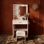 Coiffeuse Ivoire Blanche avec Miroir LED et Tabouret