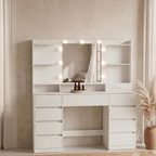 Coiffeuse Kailyn avec Miroir LED - Meuble Coiffeuse 9 Tiroirs - majoliecoiffeuse