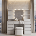 Coiffeuse Kailyn avec Miroir LED - Meuble Coiffeuse 9 Tiroirs - majoliecoiffeuse