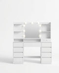 Coiffeuse Kailyn avec Miroir LED - Meuble Coiffeuse 9 Tiroirs - majoliecoiffeuse