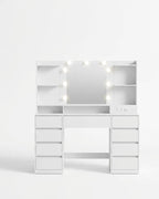 Coiffeuse Kailyn avec Miroir LED - Meuble Coiffeuse 9 Tiroirs - majoliecoiffeuse