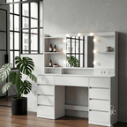 Coiffeuse Kailyn avec Miroir LED - Meuble Coiffeuse 9 Tiroirs - majoliecoiffeuse