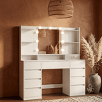 Coiffeuse Kailyn avec Miroir LED - Meuble Coiffeuse 9 Tiroirs - majoliecoiffeuse