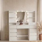 Coiffeuse Kailyn avec Miroir LED - Meuble Coiffeuse 9 Tiroirs