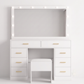 Coiffeuse Lumia — Miroir LED, Tiroirs XXL et Tabouret Assorti