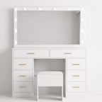 Coiffeuse Lumia — Miroir LED, Tiroirs XXL et Tabouret Assorti - majoliecoiffeuse