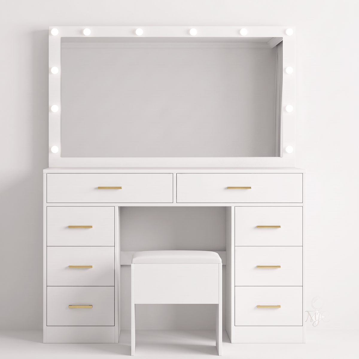 Coiffeuse Lumia — Miroir LED, Tiroirs XXL et Tabouret Assorti - majoliecoiffeuse