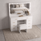 Coiffeuse Lumia — Miroir LED, Tiroirs XXL et Tabouret Assorti - majoliecoiffeuse