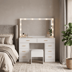 Coiffeuse Lumia — Miroir LED, Tiroirs XXL et Tabouret Assorti - majoliecoiffeuse