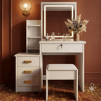Coiffeuse Mia — Miroir Amovible, Rangements et Tabouret