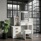 Coiffeuse Mia — Miroir Amovible, Rangements et Tabouret