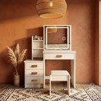 Coiffeuse Mia — Miroir Amovible, Rangements et Tabouret