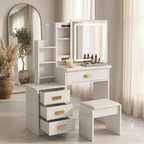 Coiffeuse Mia — Miroir Amovible, Rangements et Tabouret