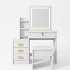 Coiffeuse Mia — Miroir Amovible, Rangements et Tabouret - majoliecoiffeuse