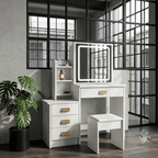 Coiffeuse Mia — Miroir Amovible, Rangements et Tabouret - majoliecoiffeuse