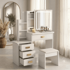 Coiffeuse Mia — Miroir Amovible, Rangements et Tabouret - majoliecoiffeuse