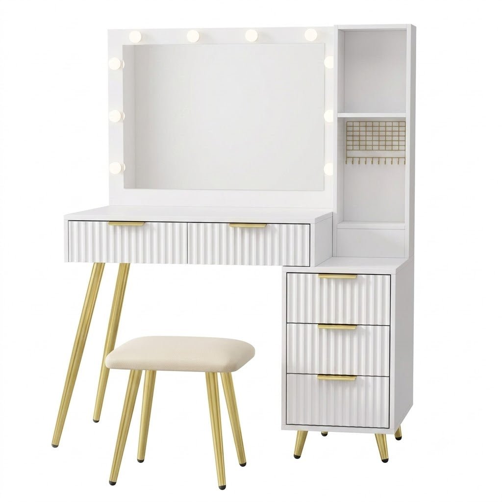 Coiffeuse Opale avec Miroir LED, Loupe 10x et Tabouret - majoliecoiffeuse