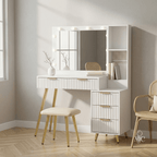 Coiffeuse Opale avec Miroir LED, Loupe 10x et Tabouret - majoliecoiffeuse