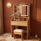 Coiffeuse Sauge Compacte avec Miroir LED et Tabouret - majoliecoiffeuse