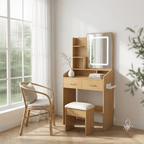 Coiffeuse Sauge Compacte avec Miroir LED et Tabouret - majoliecoiffeuse